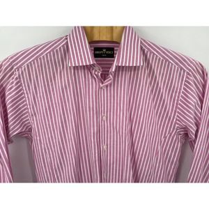 Bertigo men's long sleeve button front pink white strips shirt size 5 / XL